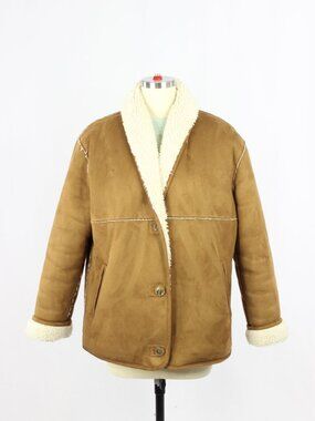 Aritzia WILFRED FREE Deanna Tan Faux Suede Vegan Shearling Jacket Coat, Size XS